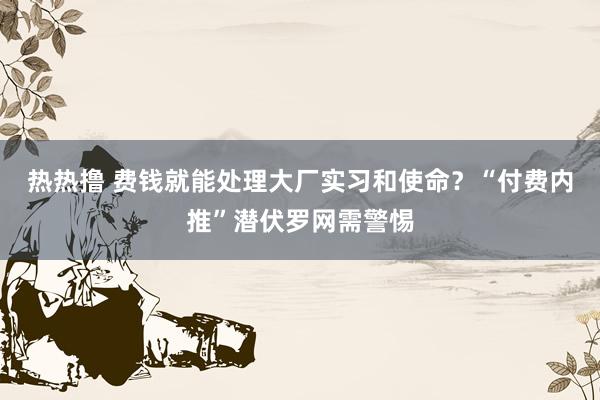 热热撸 费钱就能处理大厂实习和使命？“付费内推”潜伏罗网需警惕